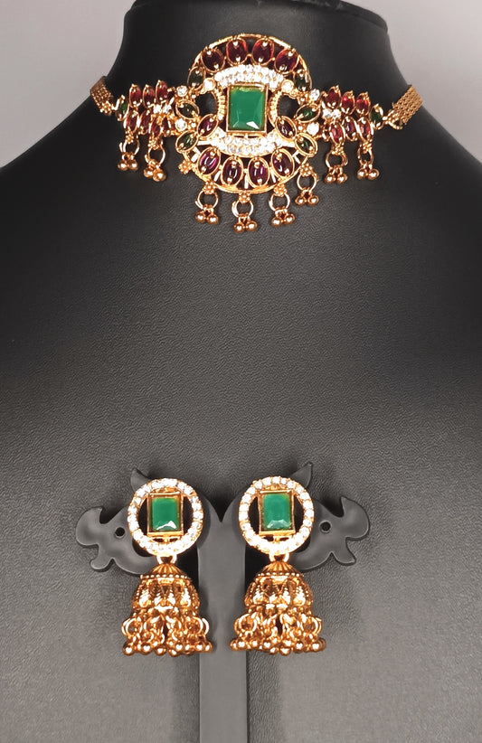 Stunning Antique Choker Emerald stone set-PunnagaiDJ