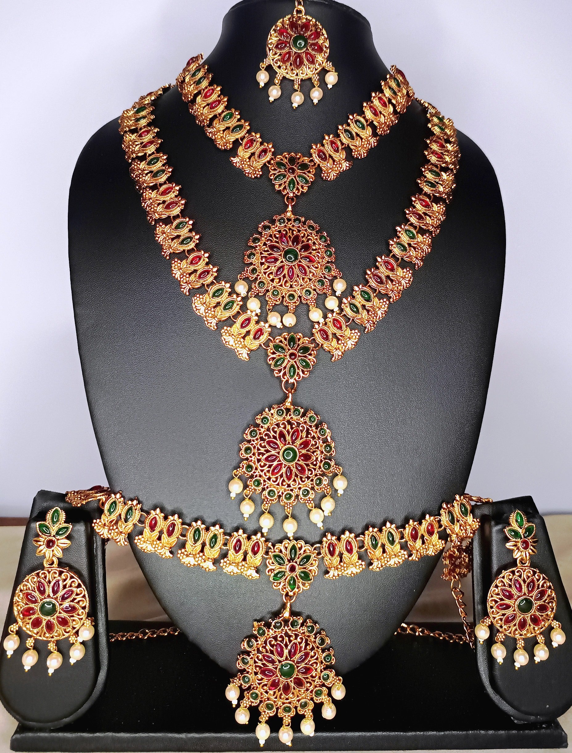 Dazzling Antique crops Haram set with maati n waist band