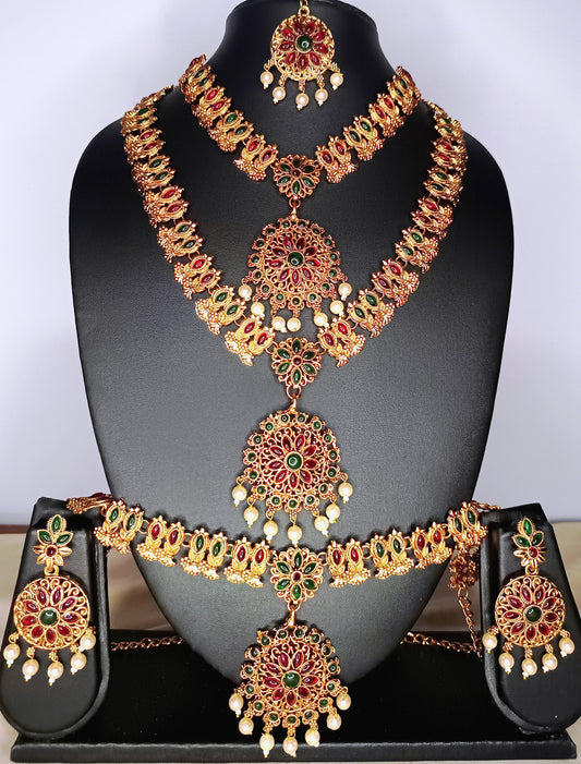 Dazzling Antique crops Haram set with maati n waist band