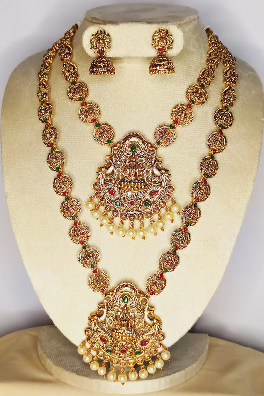 Sparkling Antique lakshmi peacock Haram with lakshmi chain
