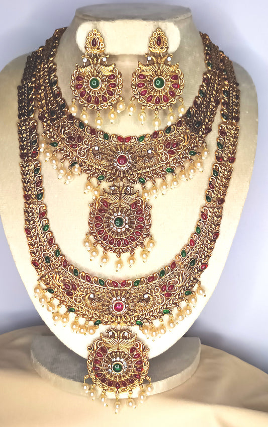 Stunning Antique Peacock round red beads Haram Set