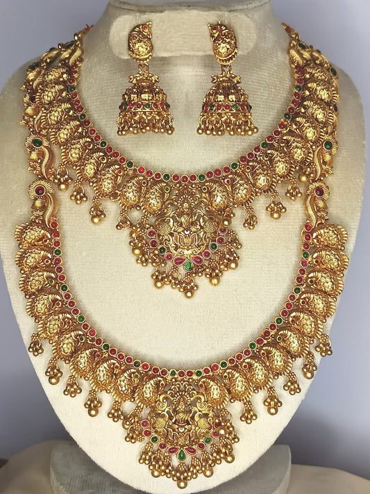 Brilliant Antique heavy lakshmi peacock Haram set