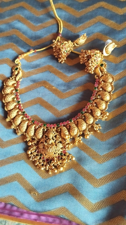 Brilliant Antique heavy lakshmi peacock Haram set