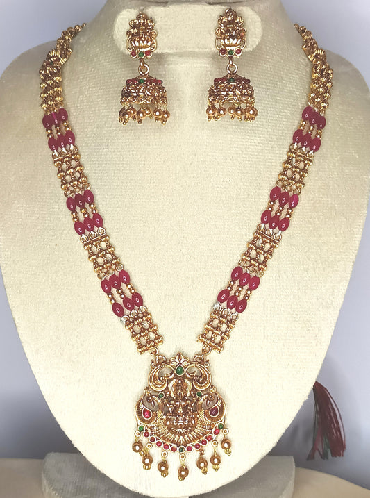 Stunning Antique lakshmi Haram set with ruby beads