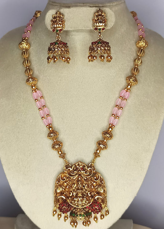 Amazing Antique lakshmi haram set with Pink beads