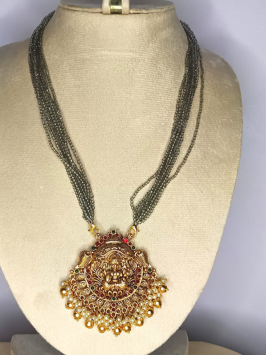 Grey Crystal Bead Chain with lakshmi pendent