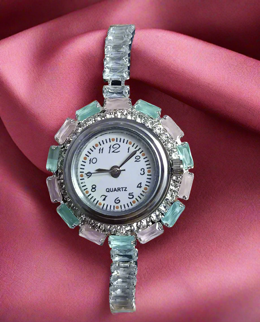 Elegant White metal Watch Bracelet with AD stone