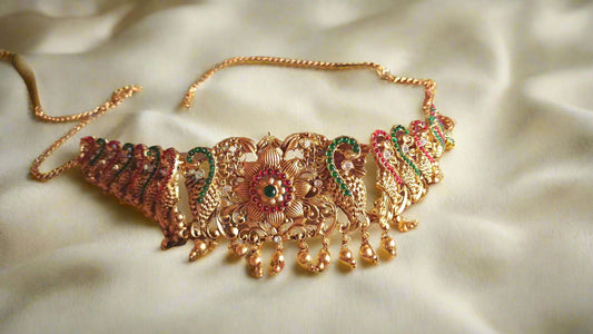 Gleaming Antique Peacock lotus beads waist belt