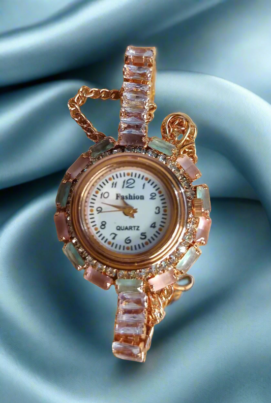 Elegant Rose metal Watch Bracelet with AD stone