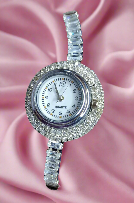 Elegant White metal Watch Bracelet with White stones
