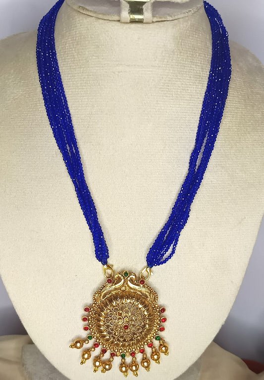 Indigo Blue Crystal bead pendent Chain