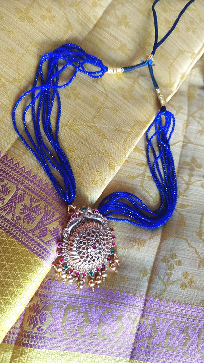 Indigo Blue Crystal bead pendent Chain