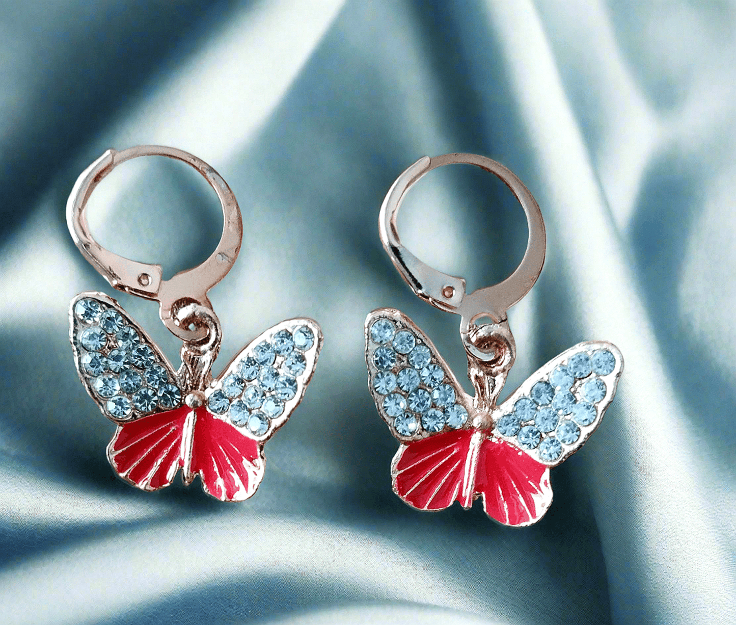 gold plated AD stone butterfly earrings hoop dangler
Enamel Butterfly Charms Handmade Insect Earrings
Girls college party red