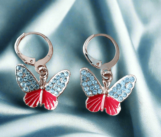 gold plated AD stone butterfly earrings hoop dangler
Enamel Butterfly Charms Handmade Insect Earrings
Girls college party red