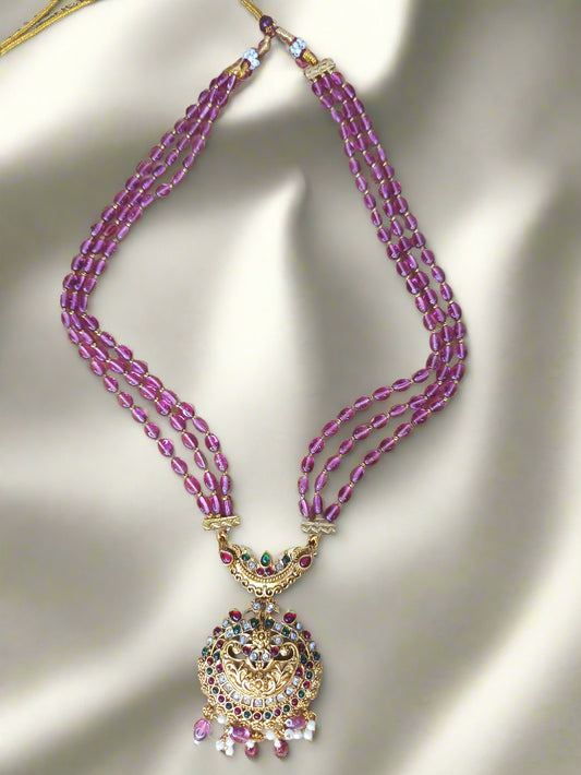 Antique haram set with light Pink crystal beads