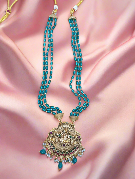 Antique lakshmi haram set with Rama blue crystal beads
