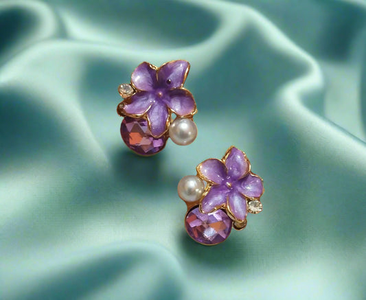 Trendy light weight shiny earring with korean western stylish danglers-h-BELK007g-purple-rosegold-PunnagaiDJ