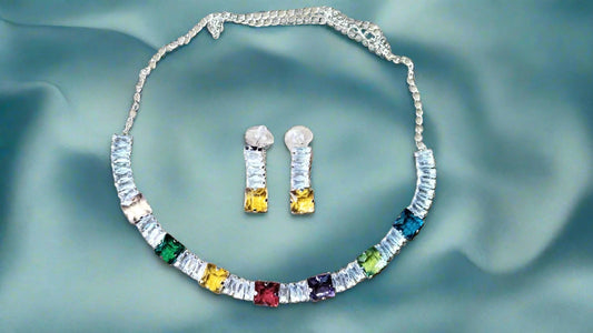 Gleaming Rhodium plated Necklace set -Multicolor