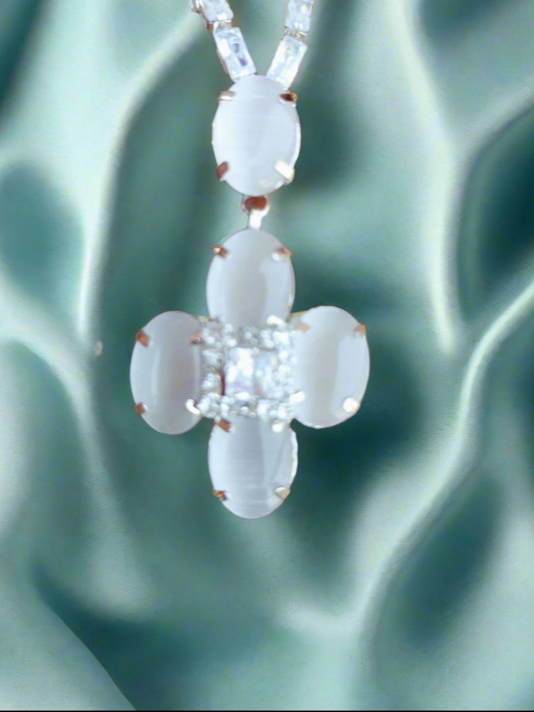 Amazing Rhodium plated american diamond with milky white stone set