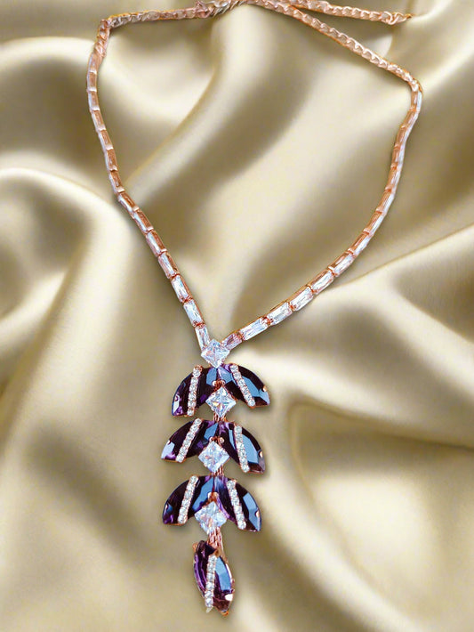 Stylish Rose Gold-Plated amethyst purple stone Chain set