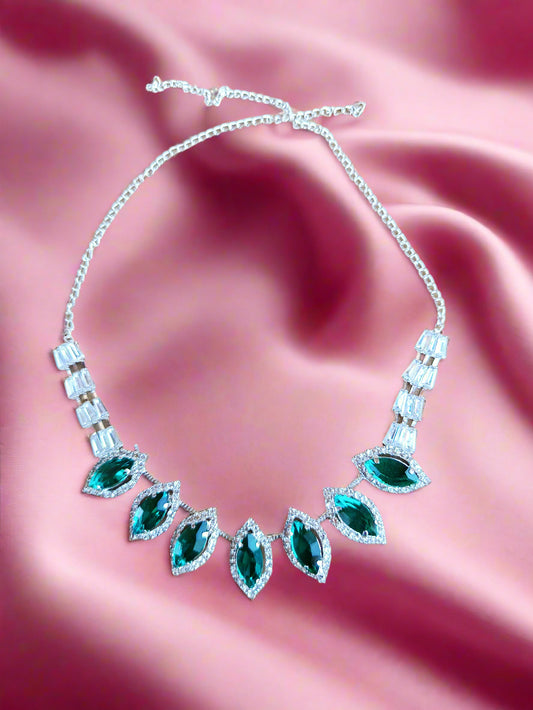 Enchanting Rhodium plated American diamond Necklace set